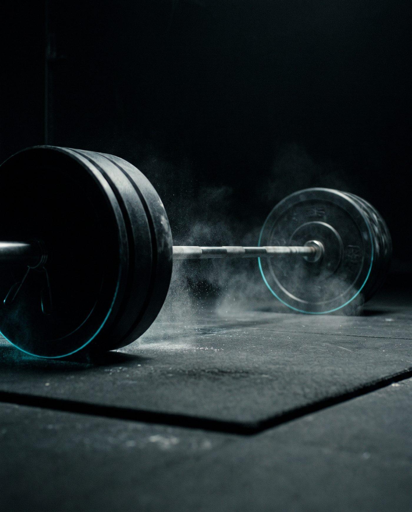 A loaded barbell at the instant of lift-off